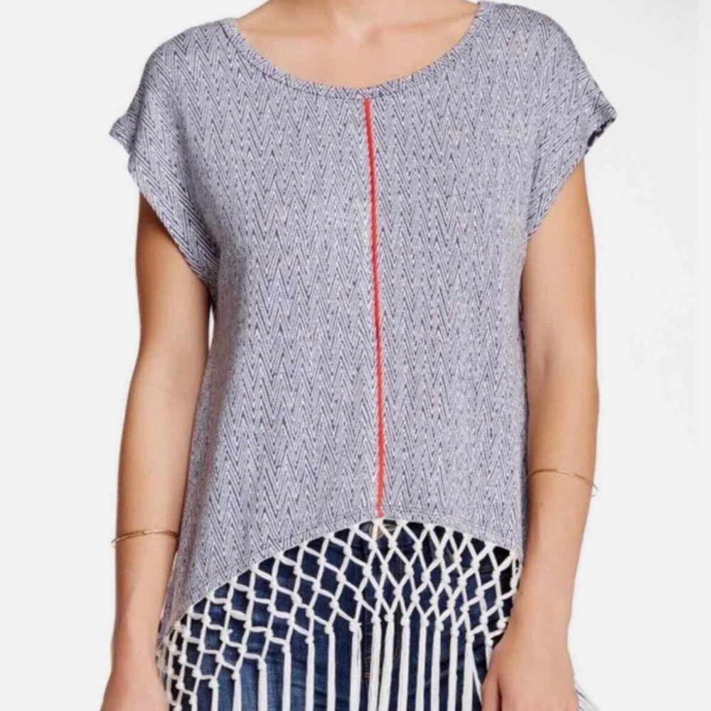 Tart Navy Macrame Fringe Top